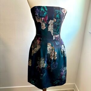 NWT Vintage H&M Teal Strapless Floral Corset Mini Dress